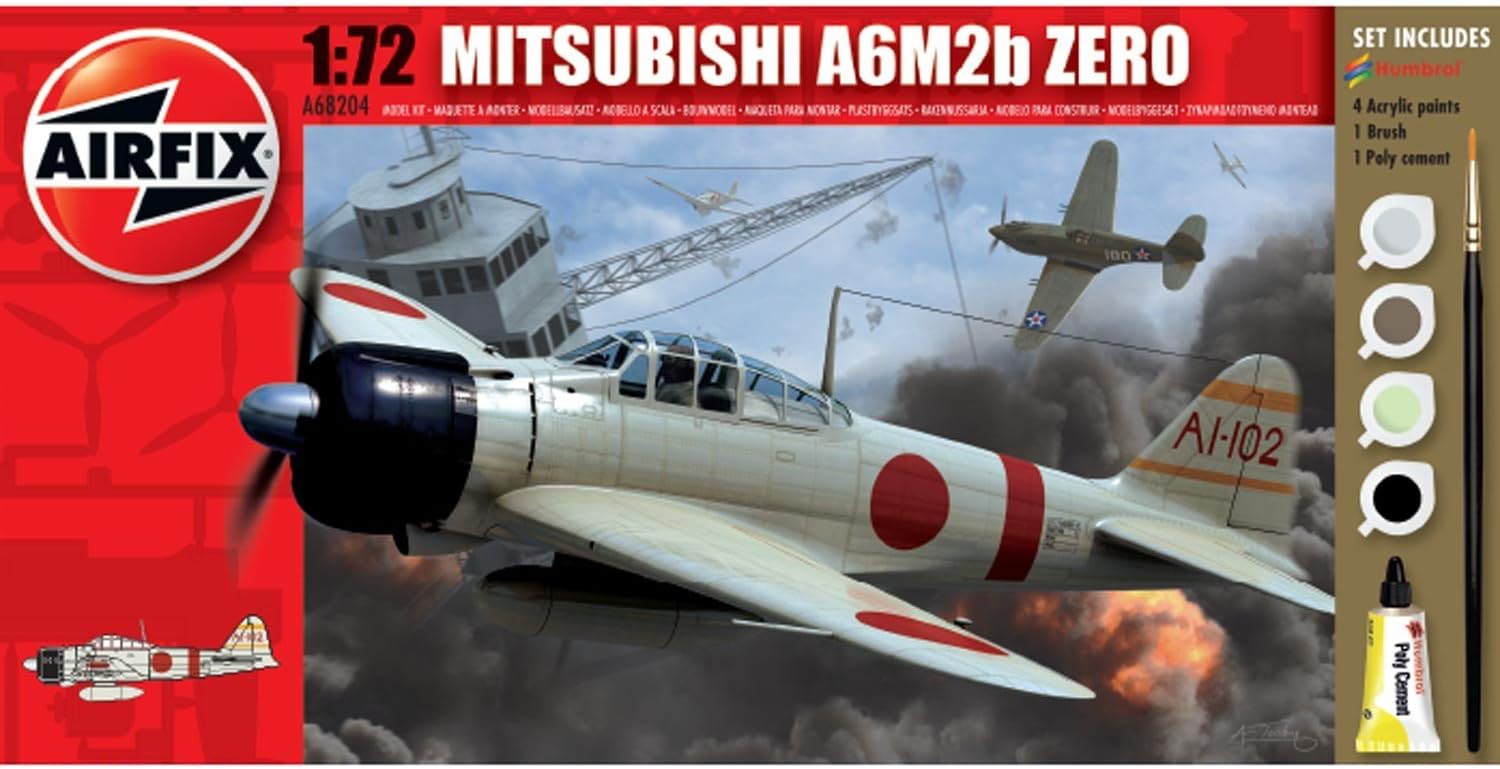 Airfix A68204M Mitsubishi A6M2b Zero 1:72 Military Aircraft Small Starter Plastic Model Gift Set