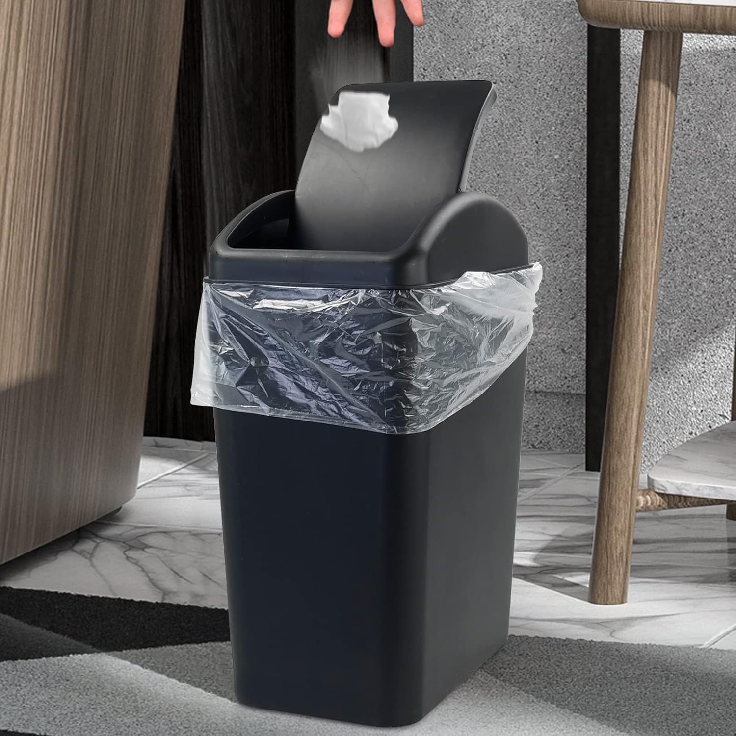 4.5 Gallon Plastic Swing-Top Trash Can, Garbage Can with Swing Lid, Black