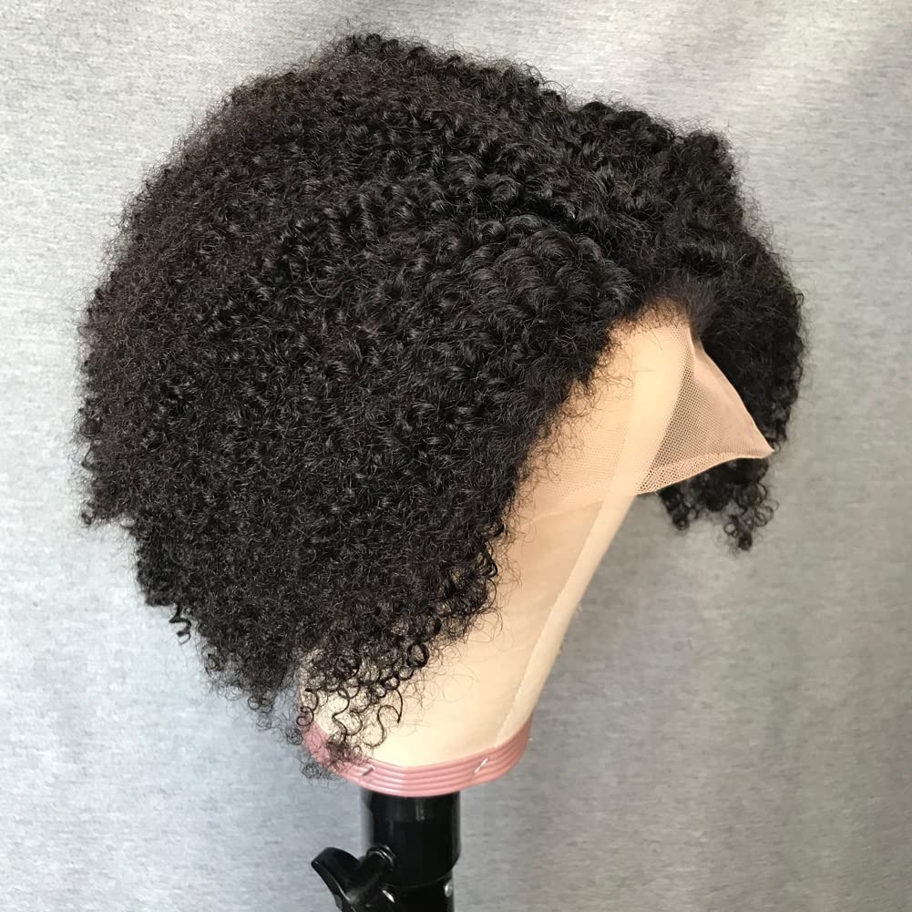 Short Afro Kinky Curly Wig for Black Women Transparent 13x1 Lace Front Wigs Human Hair Brazilian Bob Pixie Cut Wig 8 inch