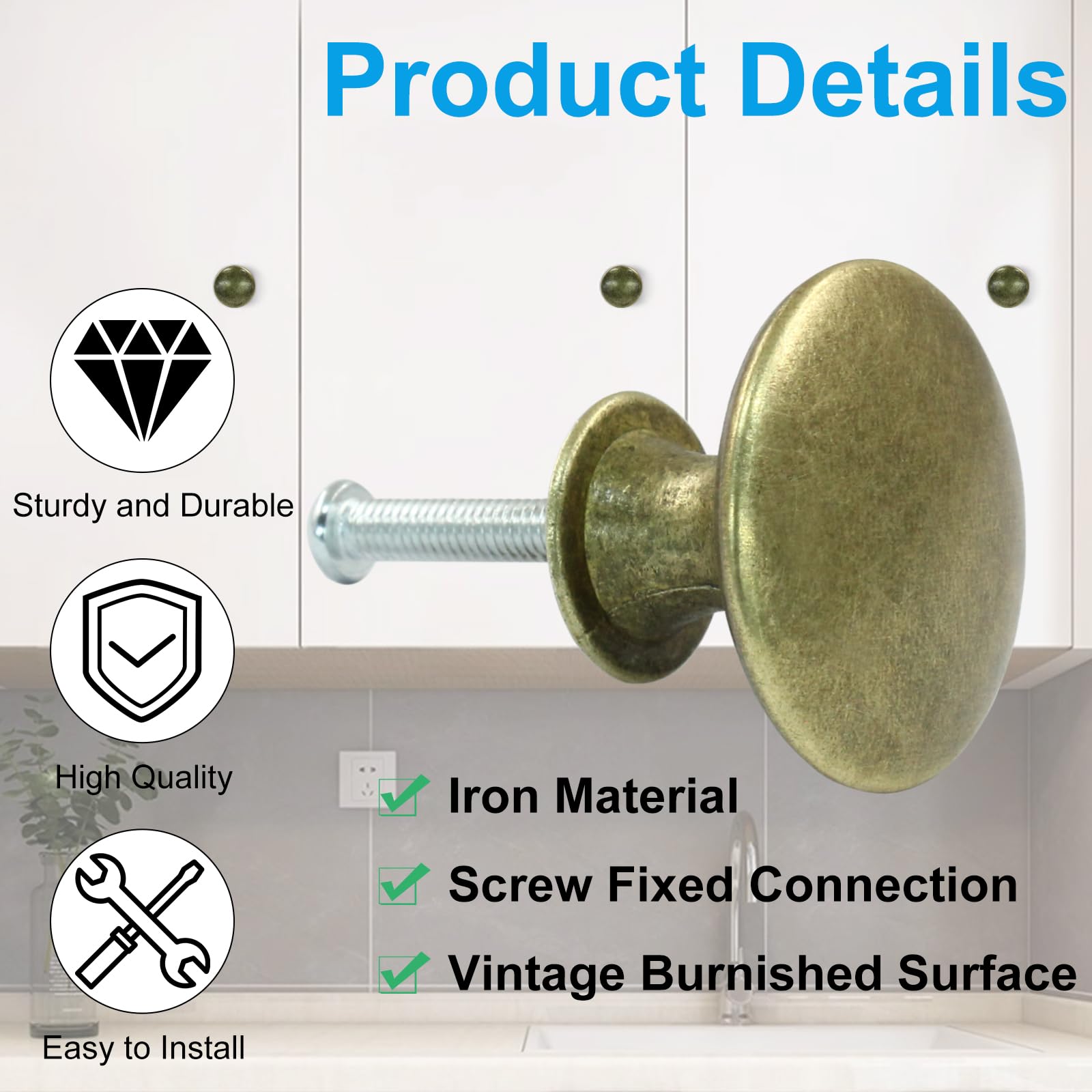 Cjueiom 24Pcs Kitchen Cabinet Knobs, Antique Brass Door Knobs - Image 3