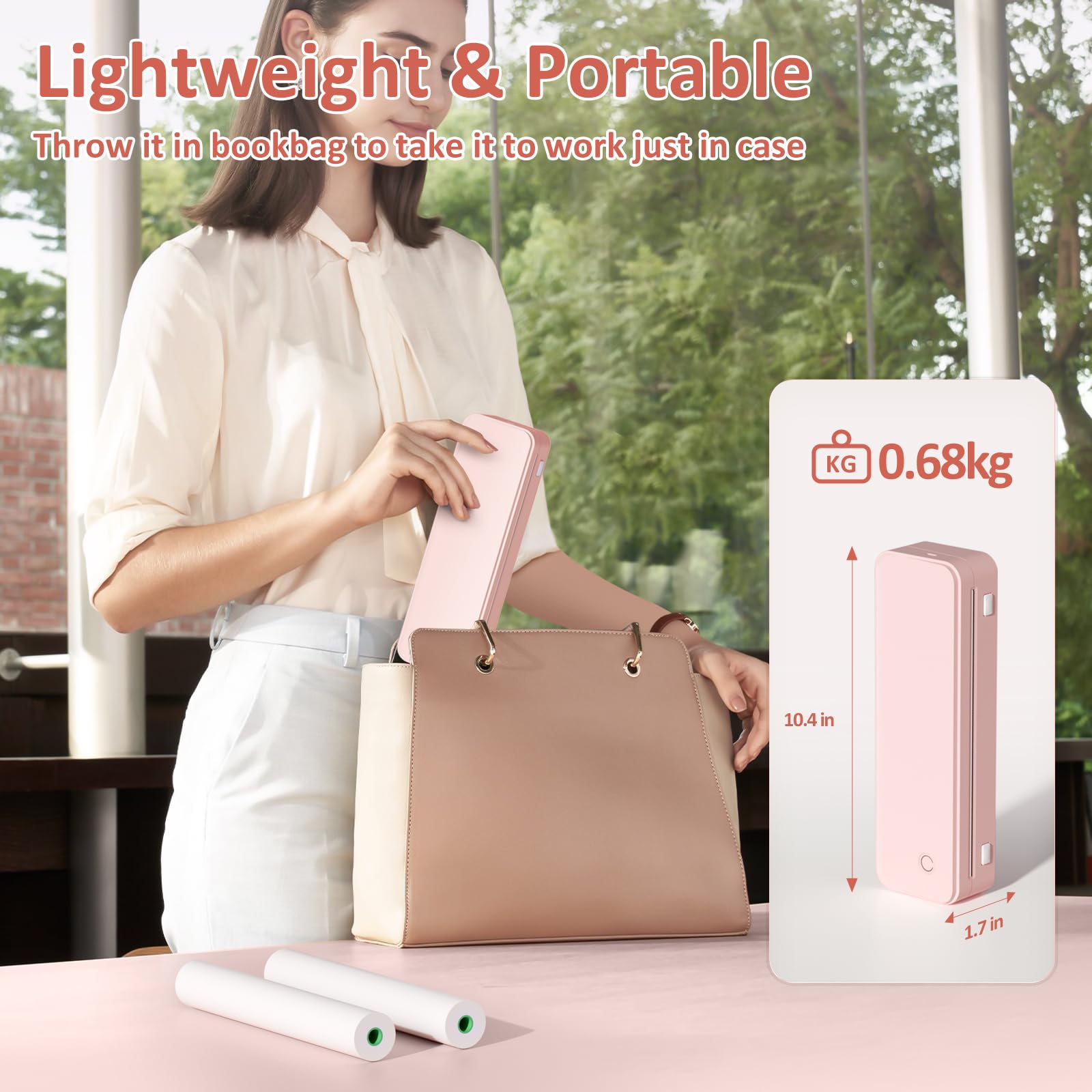 Gloryang Stampante portatile senza inchiostro da viaggio, stampante termica senza fili, supporta 21,6 x 27,9 cm, formato lettera americana, macchina Bluetooth con custodia per il trasporto e 3 rotoli