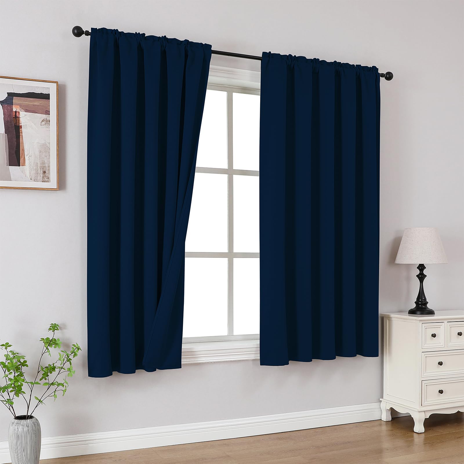 Photo 1 of CUCRAF Navy Blue Blackout Curtains 45 Inches, Thermal Insulated Noise Reducing Rod Pocket Dark Blue Window Drapes for Bedroom & Living Room(52x45 Inch, 2 Panels)