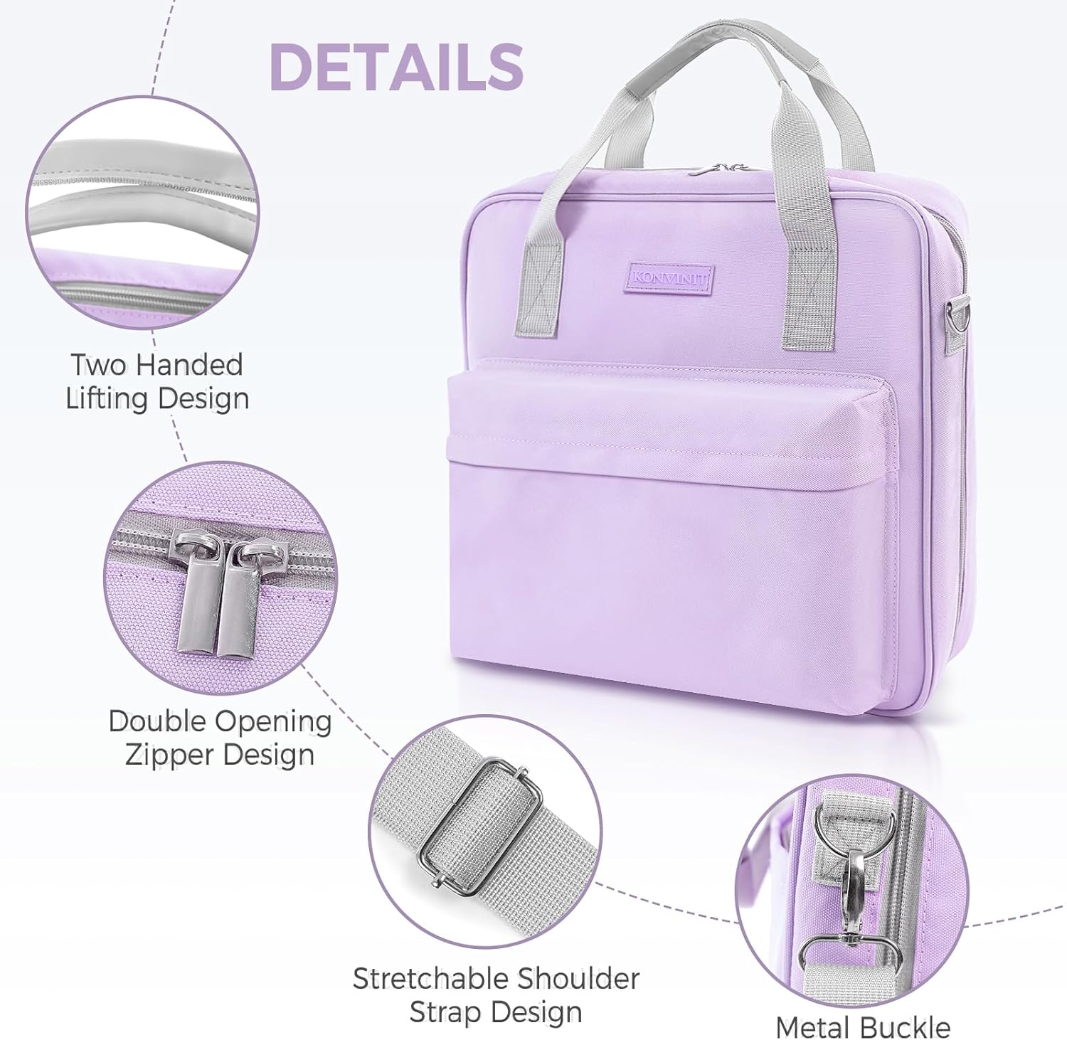 KONVINIT 3 Ring Zipper Binder with Handle & Shoulder Strap for School, 2 Inch Zip Up Portfolio Binder with Extra Pockets Holds 500 Sheets, Purple Trapper Keeper for School Supplies