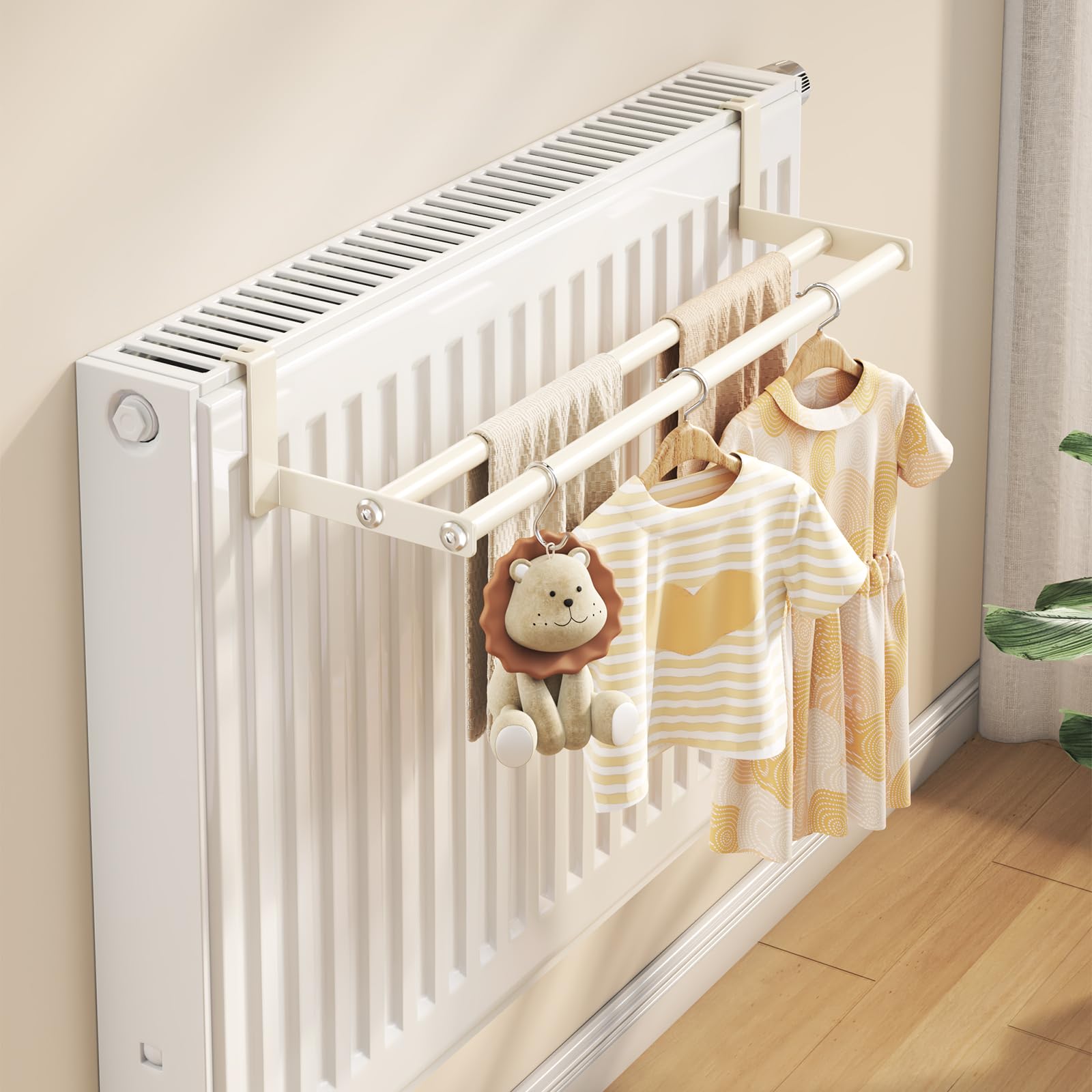HONPHIER Towel Rails for Radiators, Towel Rail Heating Without Drilling, Double Towels Rail White, Clothes Drying Rack for Cupboard Drawer Cabinet Kitchen Bathroom