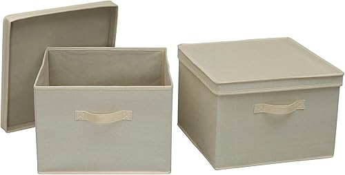 Household Essentials Caja de almacenamiento cuadrada KD con tapa, lino crema