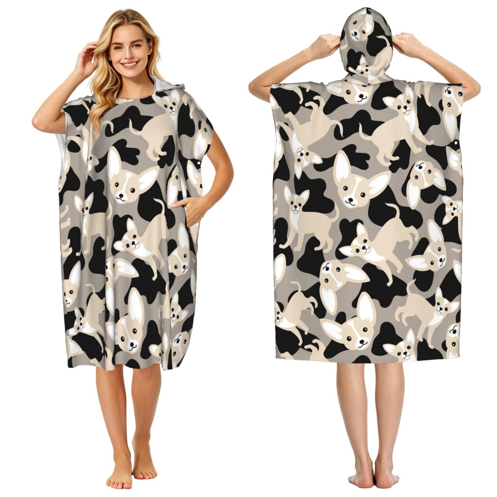 Poadnly Chihuahua Dog, Adult Hooded Beach Towel 90 x 110 cm,Changing Bath Robe, Surf Poncho Towel For Women Men