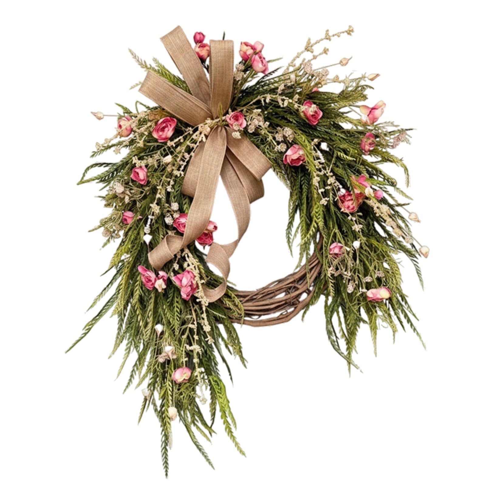 JORCEDI Spring Wreaths,Artificial Roses Wreath,Realistic Hanging Flower Wreath,All-Season Front Door Decor, For Front Door Wedding Home Decor (45cm)