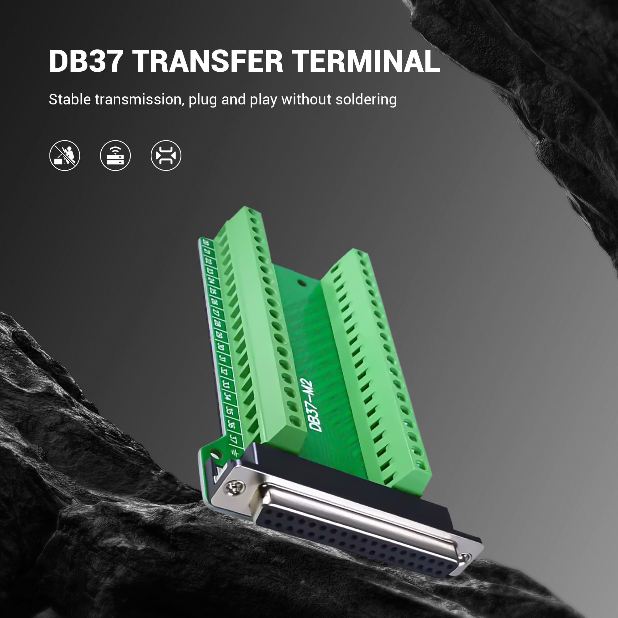 YIMATEECO DB37 Adaptateur de bornier à vis, DB37 mâle vers bloc terminal 37 broches sans soudure D-SUB Bloc de bornier à vis Adaptateur bornier à vis avec coussinet isolant (D-B37 mâle, 1