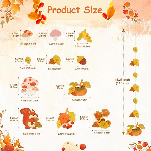 Miniatura 2 de Dayker Decoración de fiesta de otoño, guirnalda colgante de hoja de arce de hongos reutilizable, pancarta de ardilla de otoño de 22.64 pies para