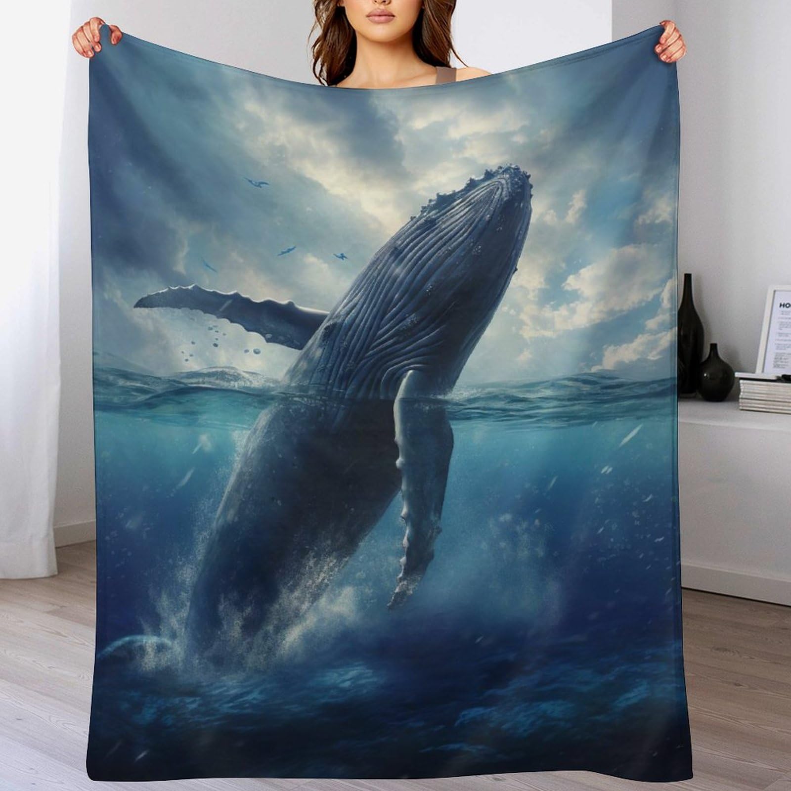 Couverture flannel motif baleine avec impression numérique 3D