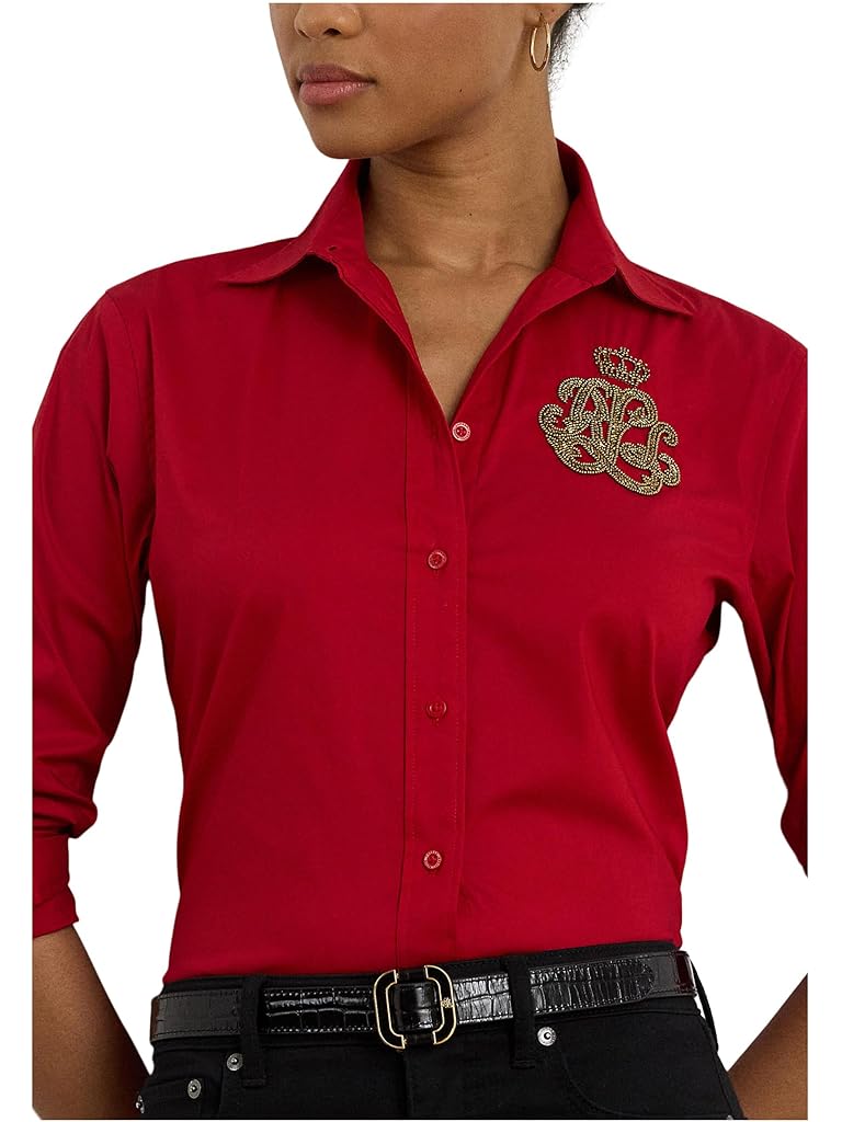 Red Lauren Ralph Lauren Classic Fit Logo Cotton-Blend Shirt