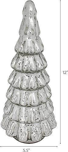 Miniatura 3 de Juego de 2 mesas para árbol de Navidad, diseño de bosque de 5.5 pulgadas de ancho x 12 pulgadas de alto, color plateado