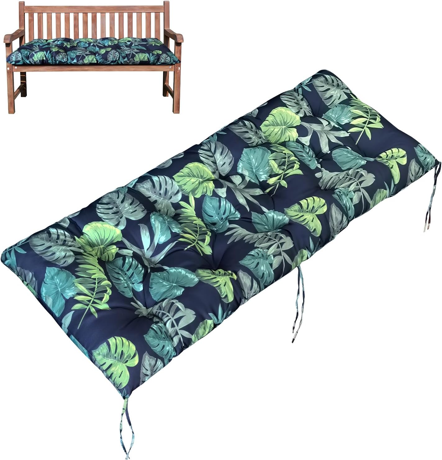Gnostik Outdoor Bench Cushion, 48x20 Inch, Tropical Floral Waterproof Loveseat Swing Furniture, Tufted Patio Bench Seat Cushion, Outdoor Cushions for Porch Couch, Sofa Window