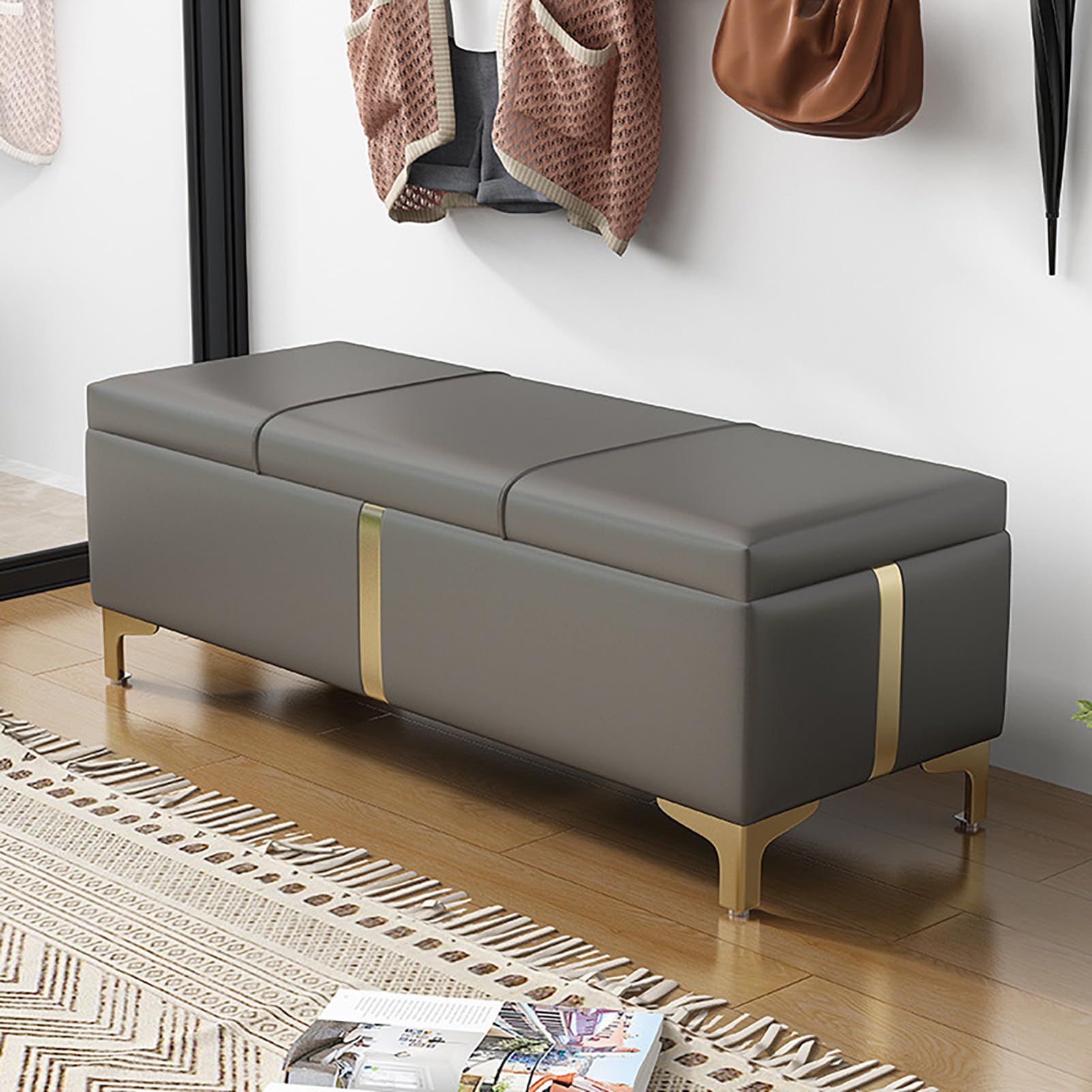 Banco Moderno para Guardar Zapatos con Asiento Acolchado, Taburete para la Entrada con Tapa abatible y Espacio de Almacenamiento. Armario Estable para Zapatos, Ideal para