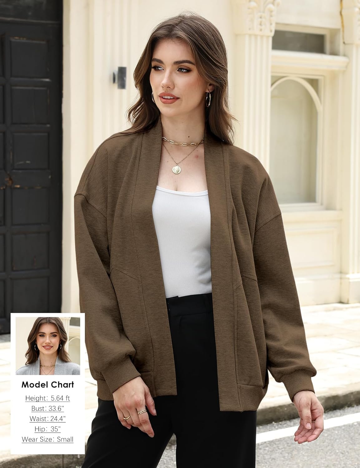 Wyeysyt Womens Sweatshirt Cardigan Lightweight Oversized Drop Shoulder Open Front Casual Cardigan - Image 3