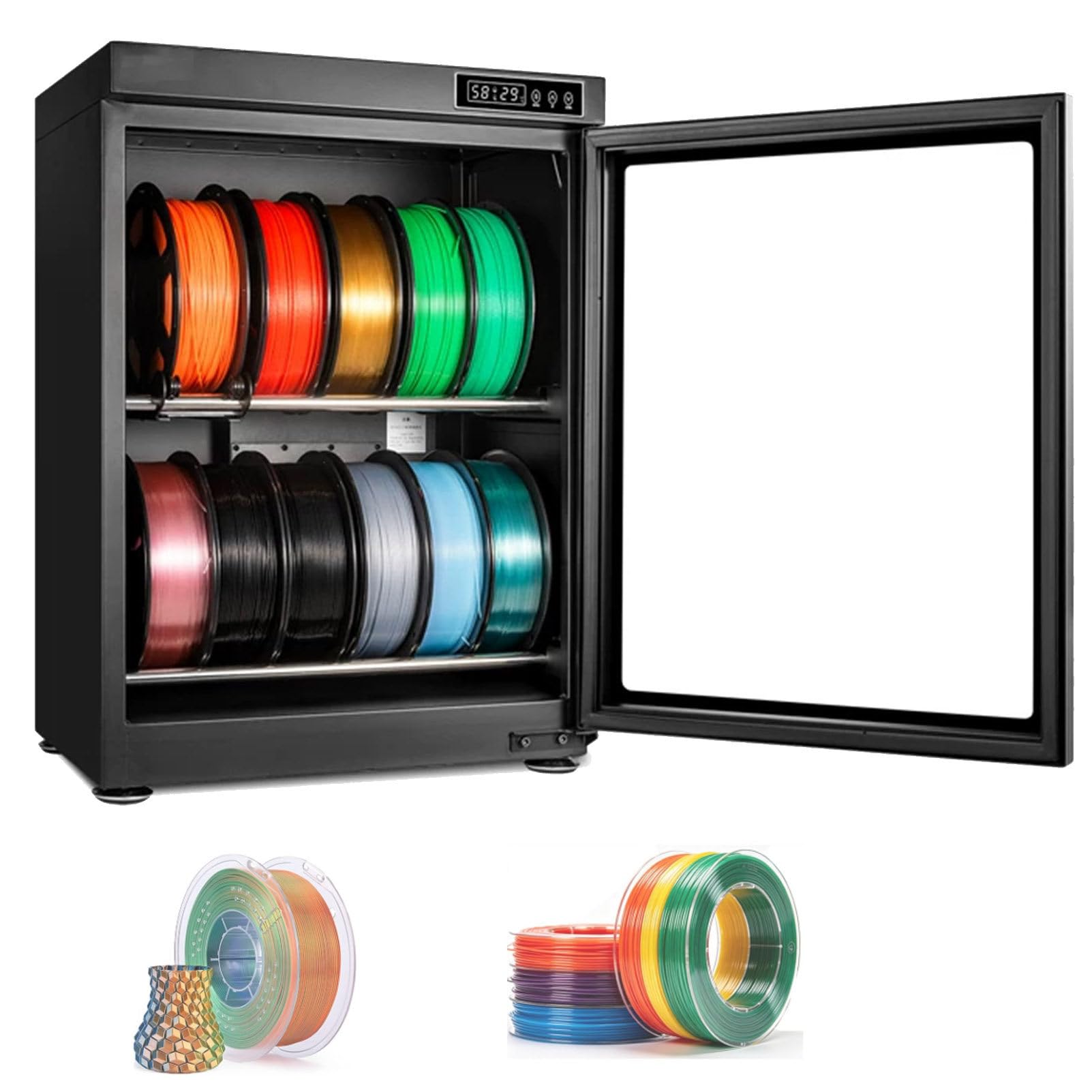 Cashwise 3D Printer Filament Dryer Box, Ultra-Quiet Anti-Moisture Storage Box w/Humidity Control (RH15% - RH60%), Filament Dehydrator for PLA,ABS, Holds Up to 10-12/15-21 Rolls 2Tier