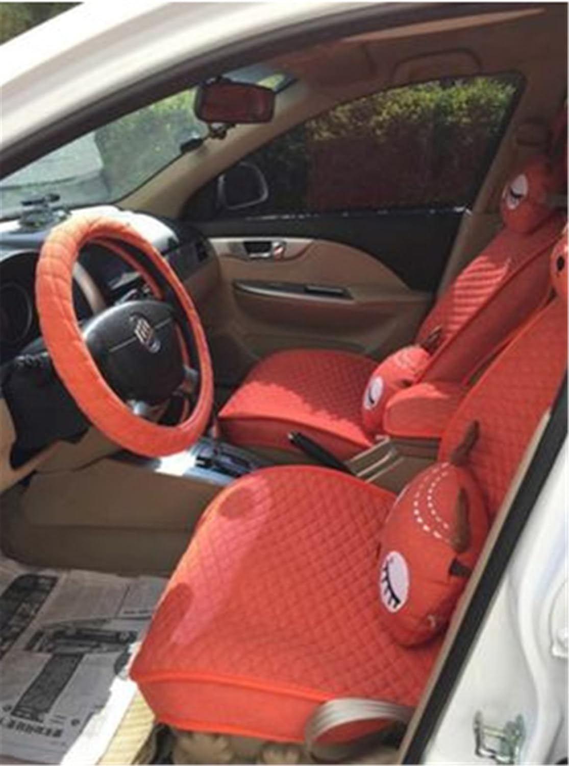Empire-1503 Linen/Flax Car Seat Cushions 11 pcs Set - Anti-skidding with Silicone Gel Dots Universal Fit Seat Covers for Audi Jeep Ford Mercedes-Benz and 98% Other Types of Cars(Beige)