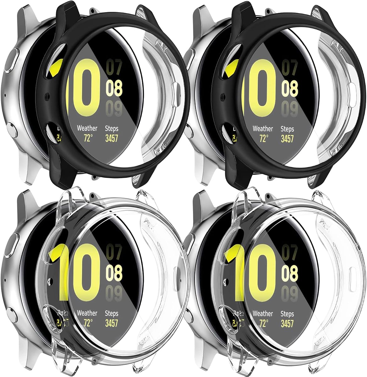 Amzpas [4 Pack] Compatible with Samsung Galaxy Watch Active 2 Screen Protector Case 44mm, Soft TPU Full Around Cover for Samsung Galaxy Active 2 Smartwatch (Black, Black, Clear, Clear, 44mm)