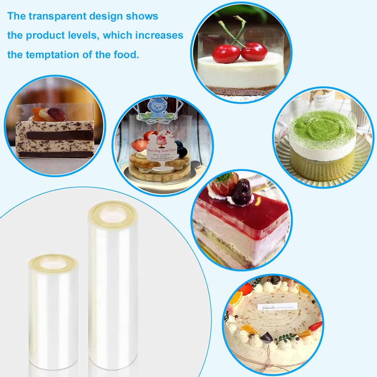 Rollo de Acetato Transparente para Repostería – Lámina de Acetato para Bordes de Tartas, 5m x 6/8/10cm – Papel de Acetato Alimentario – Ideal para Decorar Pasteles, Chocolate, Mousse y Postres