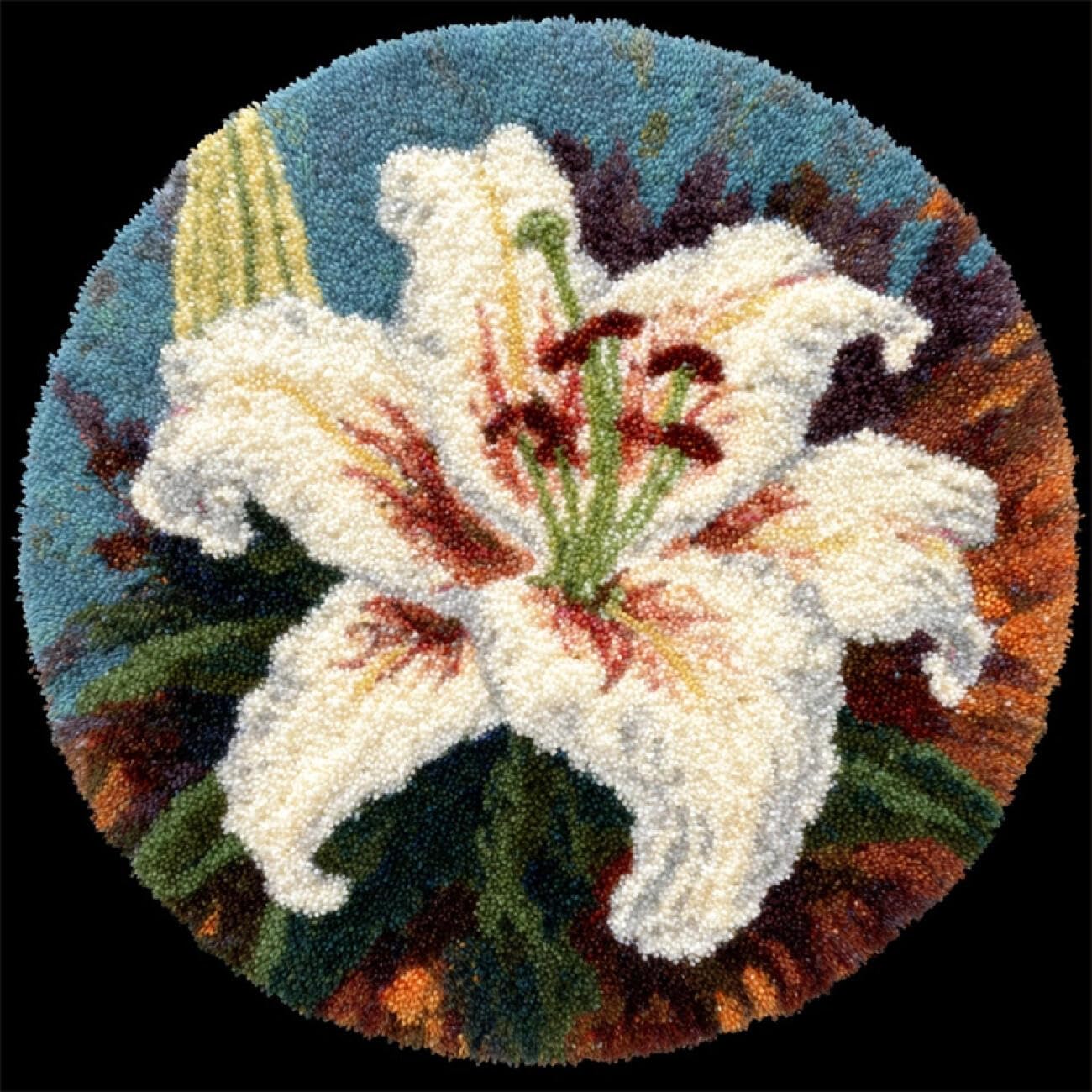Kitquiver Latch Hook Rug Kits White Lilies 50x50cm