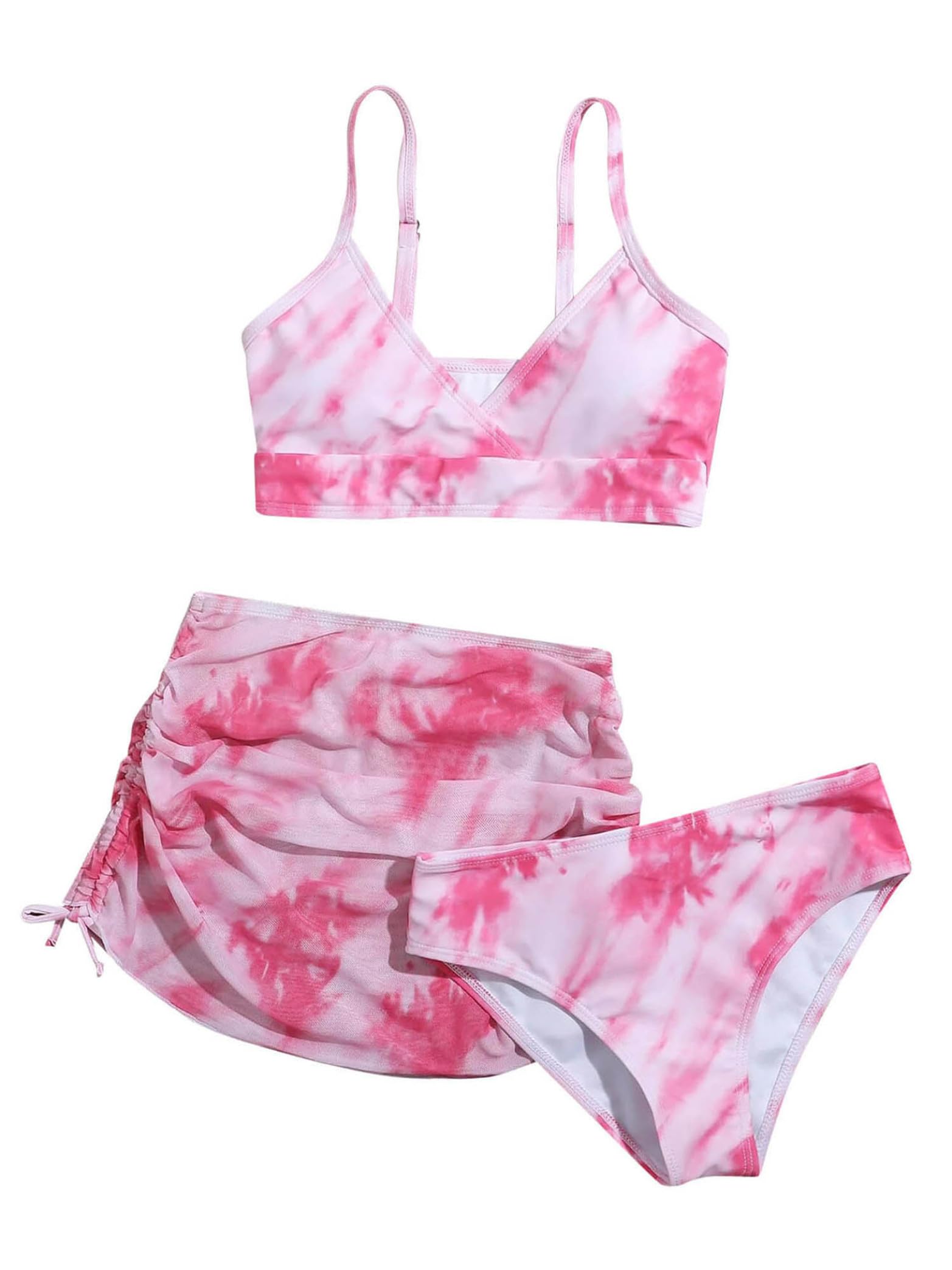 Dziecięcy kostium kąpielowy Tie Dye strój kąpielowy ramiączka, bikini, górna część z wysokim stanem, ze ściągaczem, ze stretchem, 3-częściowy strój plażowy