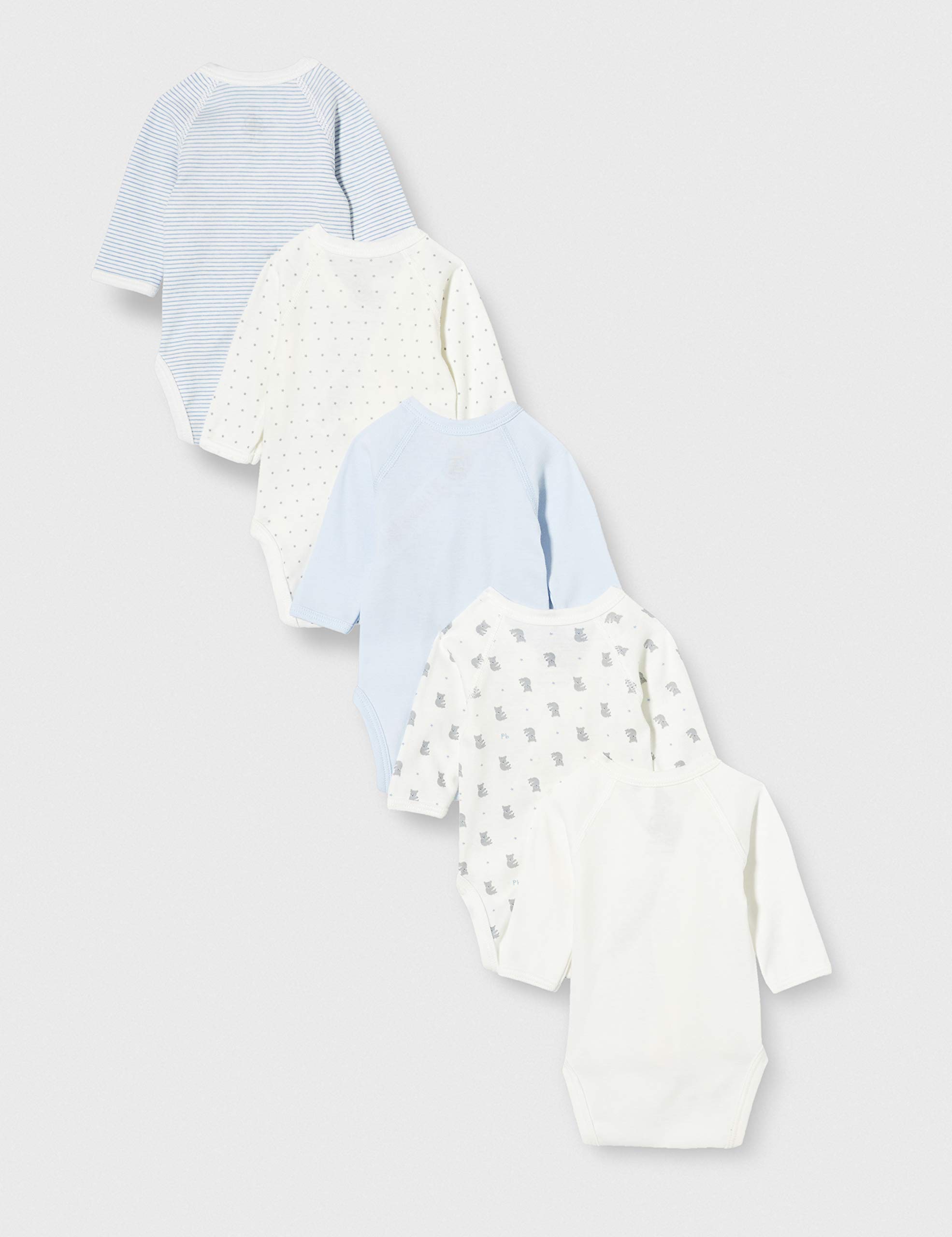 Petit Bateau Unisex Baby 5 Bodies Naiss Ml Variannai Baby- und Kleinkind-Unterwäscheset, Blau Weiß / / Grau Weiß, Geburt