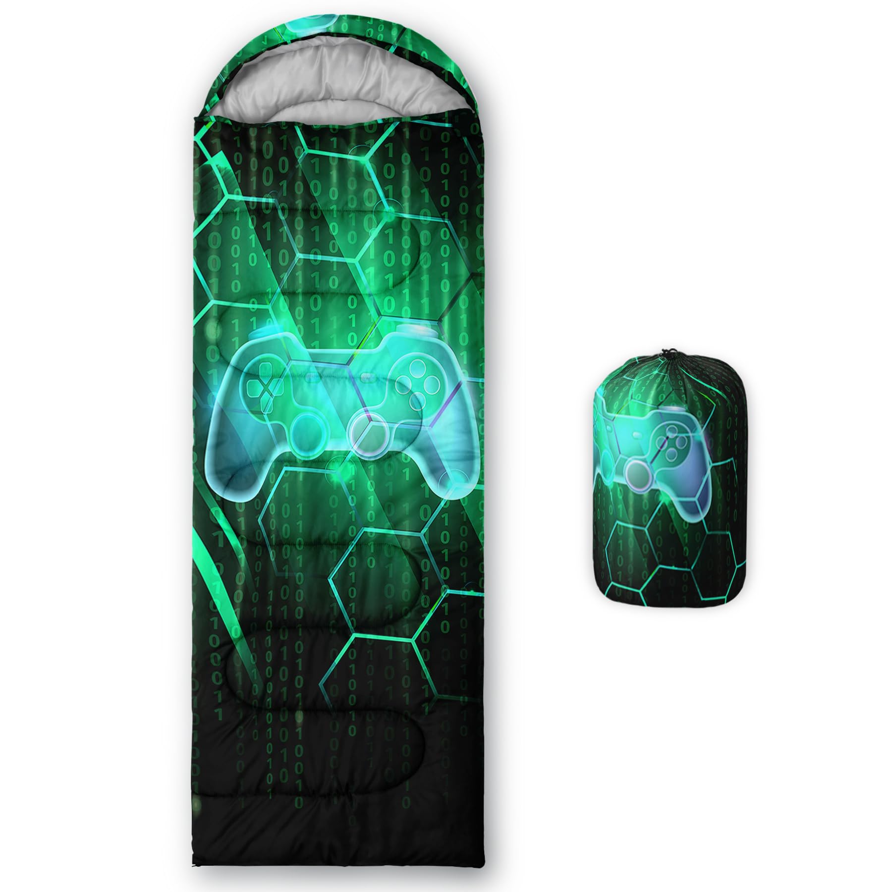 Photo 1 of Axolotl Green Gamepad Sleeping Bag for Boys Men - Lightweight Waterproof Backpacking Bag for Warm and Cool Weather - Video Gaming Console Design for Travel, Outdoors Camping, Hiking