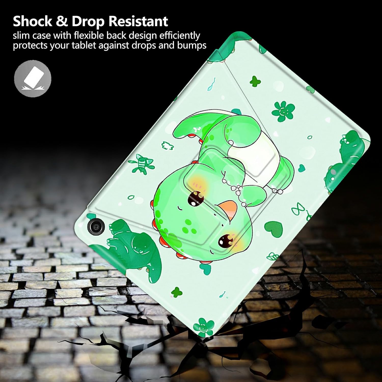 Case for Kindle Fire HD 8 & Fire HD 8 Plus Tablet (12th/10th Generation 2024/2022/2020 Release) Cute Green Dinosaur Theme 360 Degree Rotating Stand Smart Protective Cover for Fire HD 8 2022 Tablet