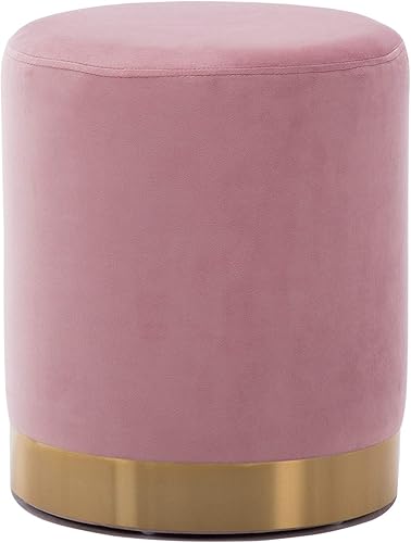 Miniatura 9 de DAGONHIL Moderno otomano redondo de terciopelo rosa, taburetes tapizados con base chapada en oro, taburete de maquillaje para sala de estar,