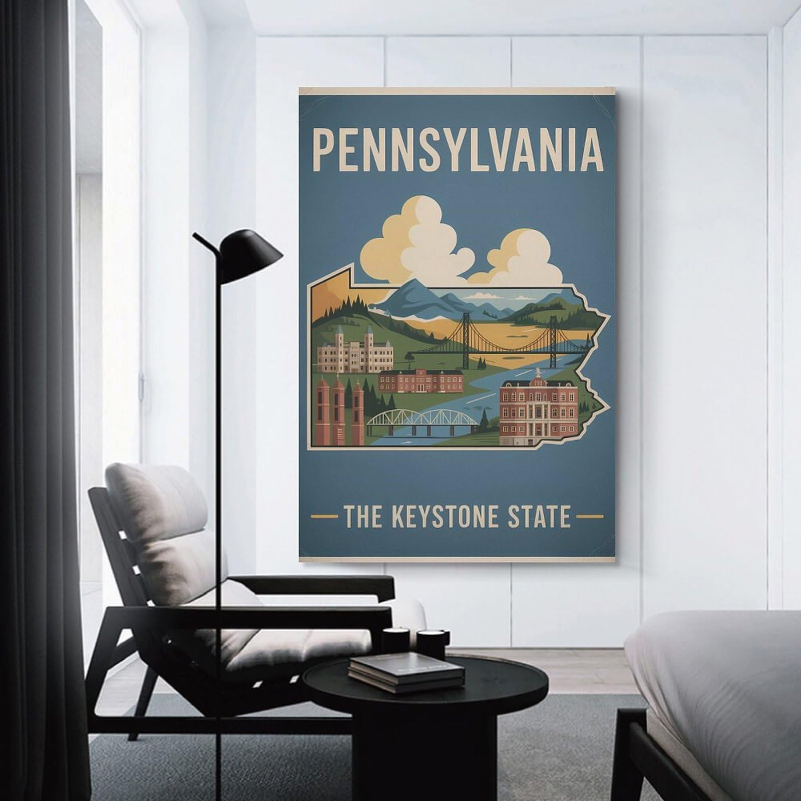 Junmoney Pennsylvania Travel Canvas Wall Art 24x36inch(60x90cm), for Wall Displays, Bedrooms Or Room Updates, Ideal for Building A Coordinated Art Wall