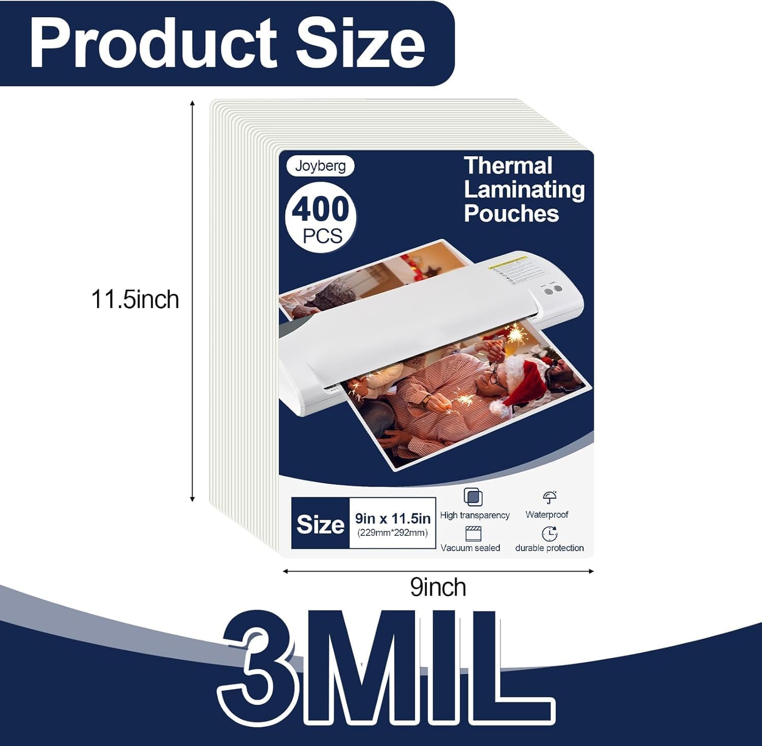 400 PCS Laminating Sheets 9”x11.5”, Thermal Laminating Pouches, 3mil Plastic Paper Laminate Sheets, Laminator Sheets Plasticized Craft Office and School Supplies, Lamination Sheets for 8.5”x11” Paper