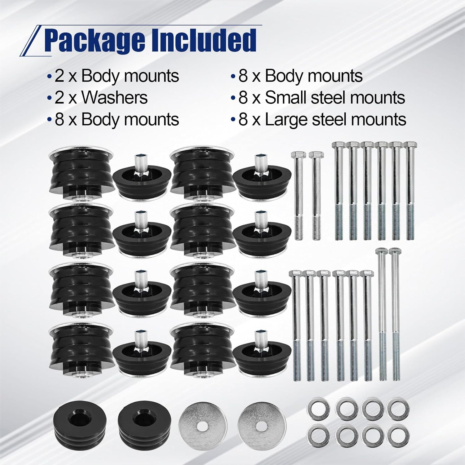 Black Body Cab Mount Bushings Kit with Steel Sleeves & Hardware Replacement for Ford F-250 F-350 Super Duty 2WD 4WD 1999-2007 KF04058BK