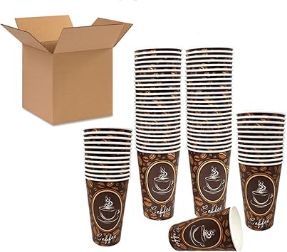500 Pack Disposable Paper Hot Coffee Cups, Perfect For Hot Drinks Tea & Coffees, Shops, Bars, Stores, Restaurants, Coffee Bean Design 16 oz, CUP ONLY