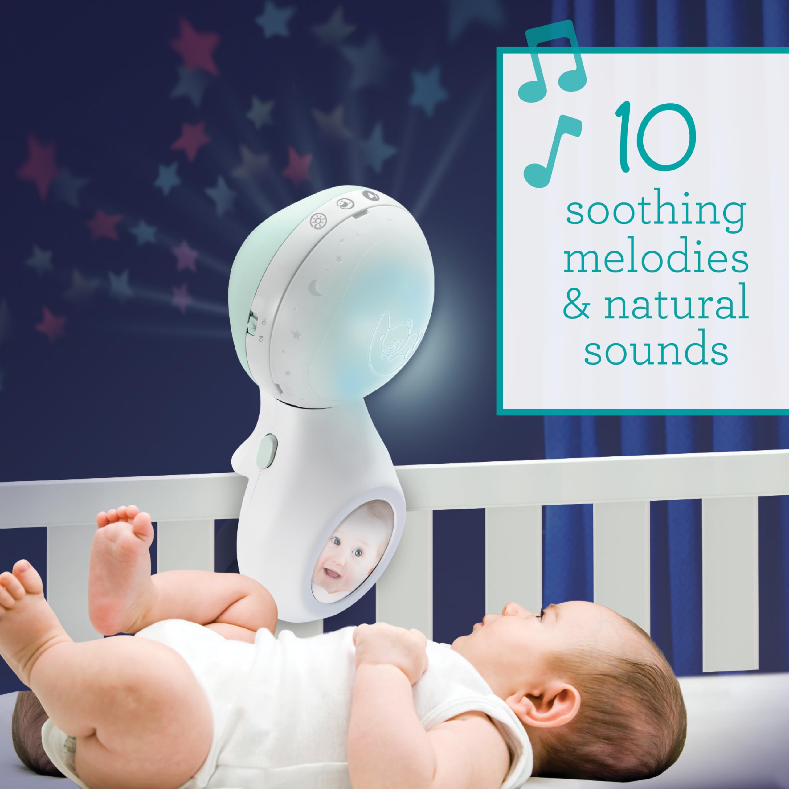 Infantino 3 w 1 Projektor Muzyczny Mobilny, Mobilny Konwertowalny, Projektor Światła z Trybem Budzenia Symulującym Światło Dzienne, Zawiera 6 Melodii i 4 Dźwięki Natury, Sage