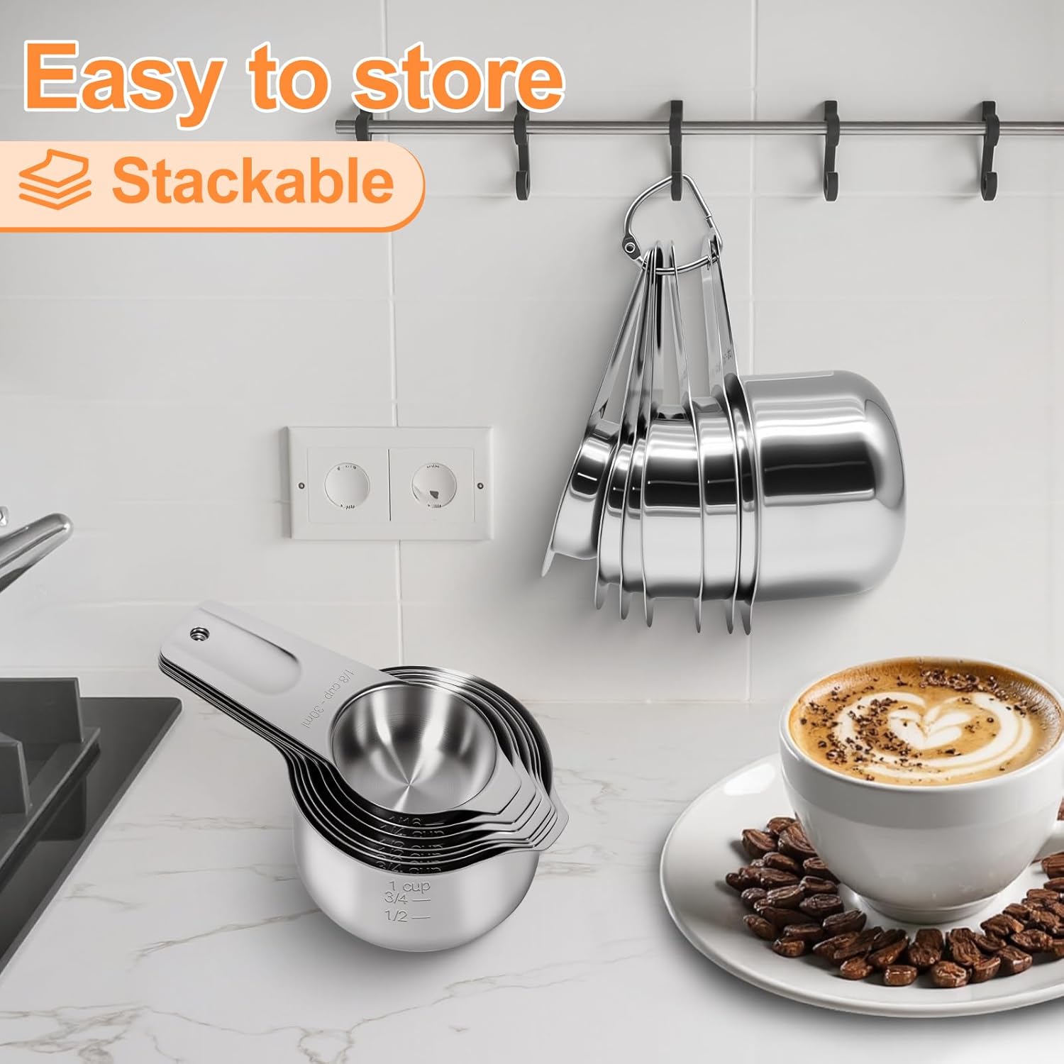 Measuring cups and spoons set of 13，Heavy Duty Stackable Metal Measuring Cups & Spoons，stainless steel measuring cup for Dry and Liquid Ingredients，Ideal for Cooking&baking measuring tools - Image 5