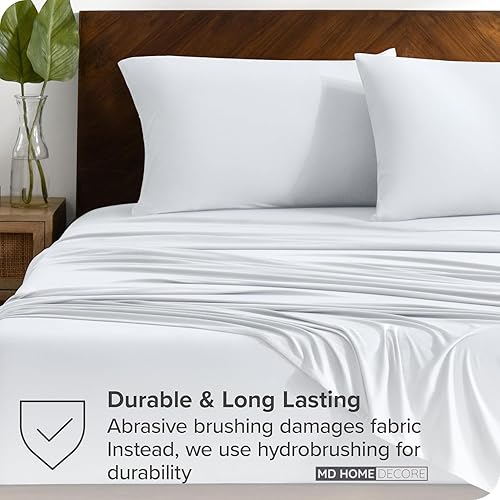 Miniatura 2 de Juego de sábanas tamaño Queen de bolsillo extra profundo, juego de ropa de cama de 4 piezas, 100% algodón egipcio, alta densidad de hilos, sábana