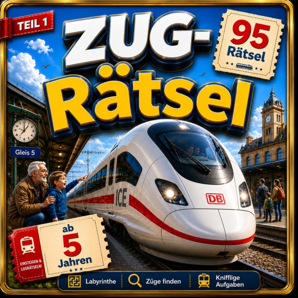 Züge Rätselbuch ab 5 Jahren 95 Eisenbahn-Rätsel für Kinder: Labyrinthe, Suchbilder und einfache Knobelaufgaben für kleine Zugfans