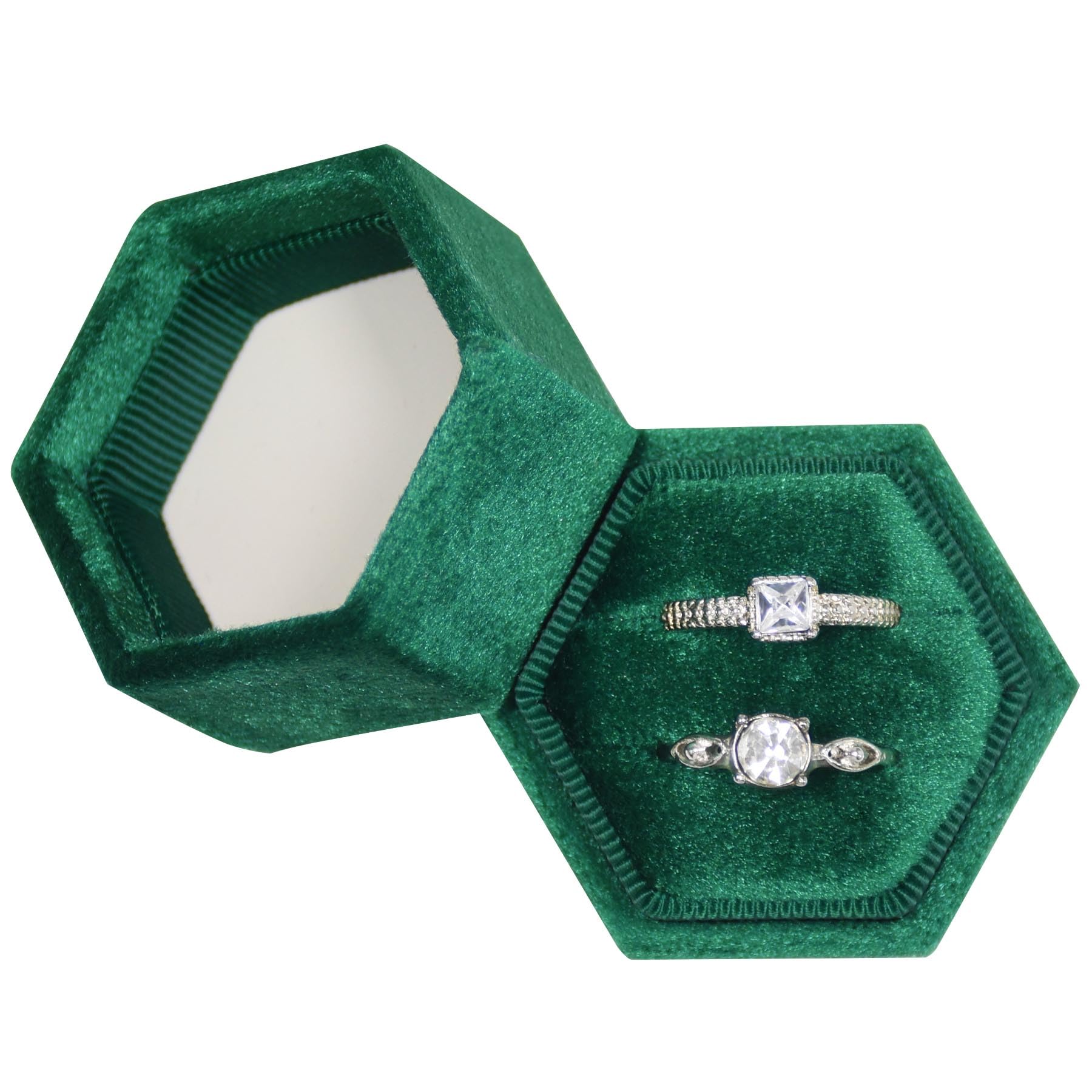 Velvet Ring Box 2 Slots Hexagon Jewelry Ring Gift Box Vintage Ring Display Holder Case for Wedding Ceremony