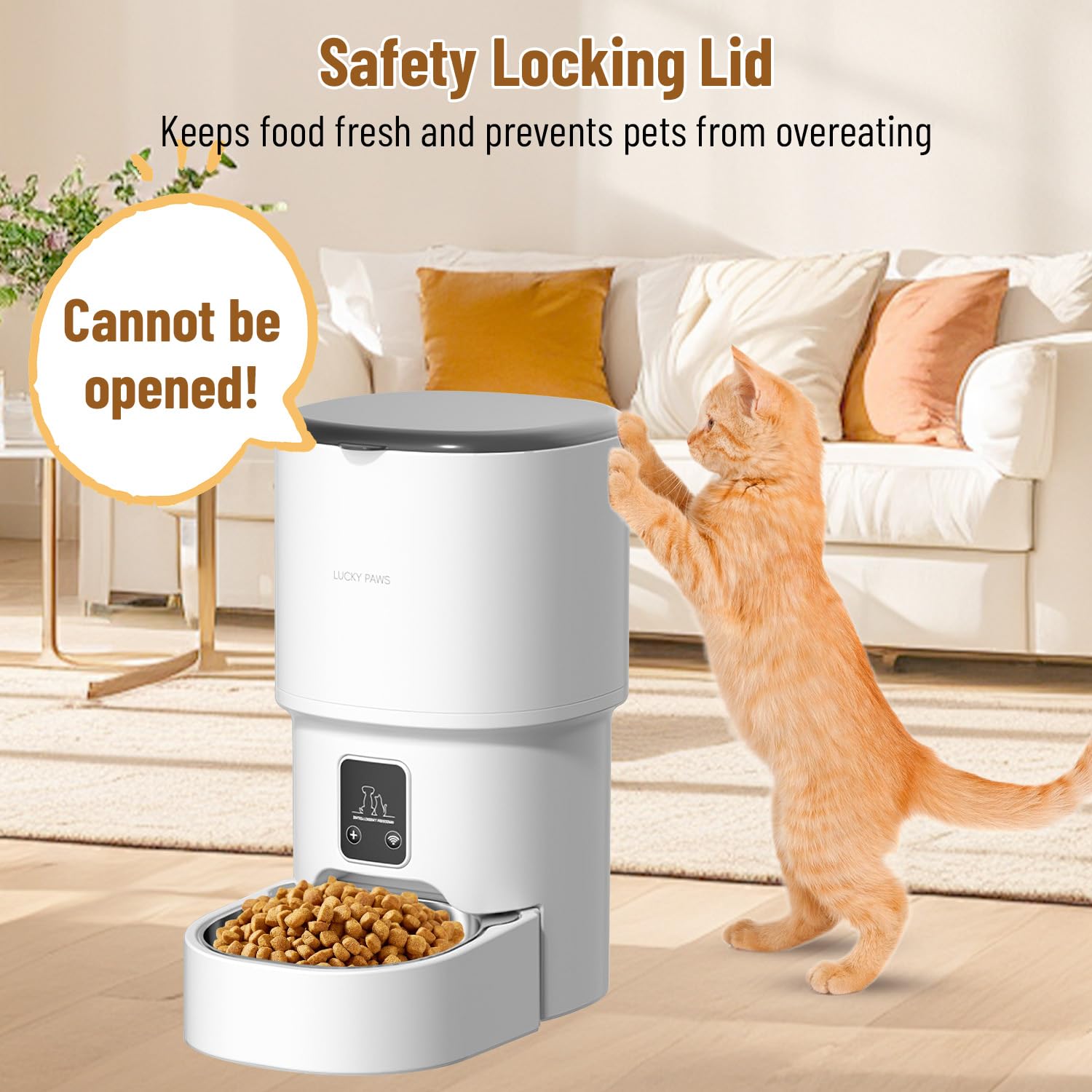 Dispensador Automático de Comida para Gatos y Perros 4L, Programable 1-6 Raciones al Día, Comedero Inteligente con Temporizador, Tolva de Gran Capacidad y Cuenco de Acero Inoxidable (Blanco- WiFi- 4L)