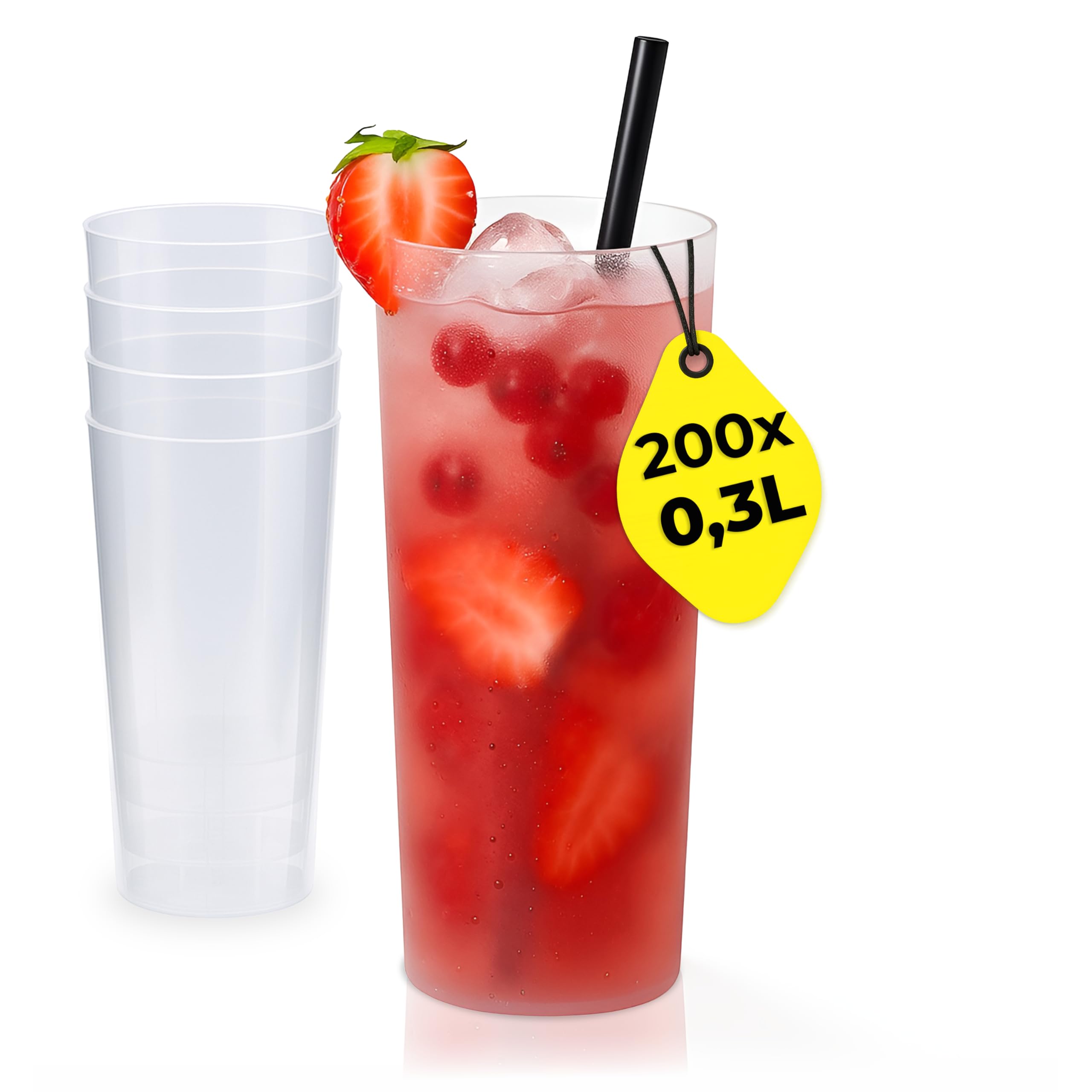 Silverkitchen 200x Longdrinkbecher 0,3l Mehrweg – Stapelbare Mehrweg Partybecher - Spülmaschinenfeste Hartplastik Becher für Events, Partys & Gastro