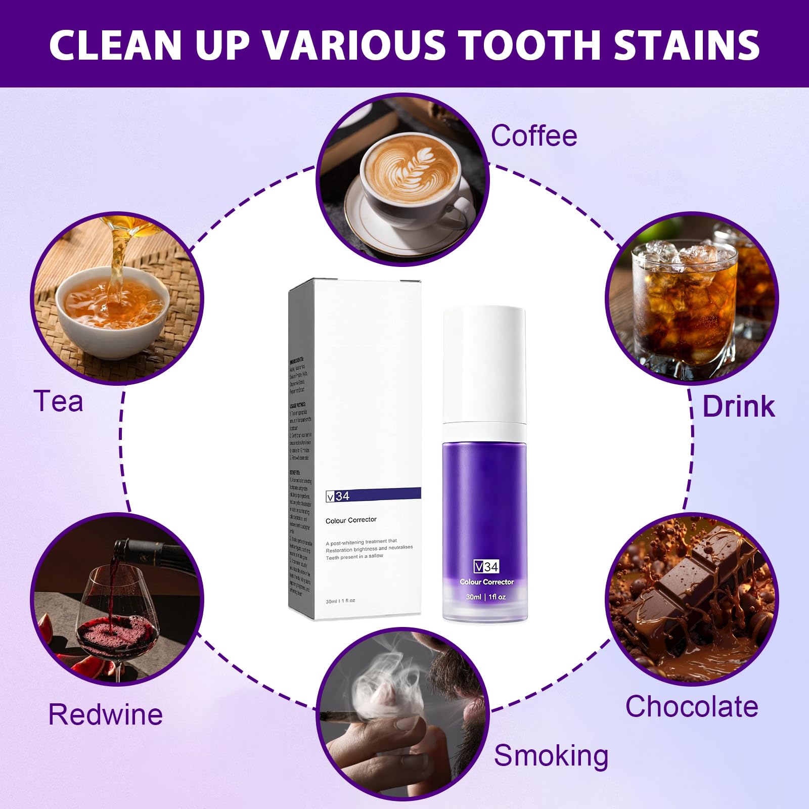 2Pcs Violet Dentifrice Blanchissant Les Dents, Blanchiment Des Dents, V34 Correcteur Violet, Dentifrice Correcteur De Couleur, Convient Aussi Bien Aux Hommes Qu'aux Femmes
