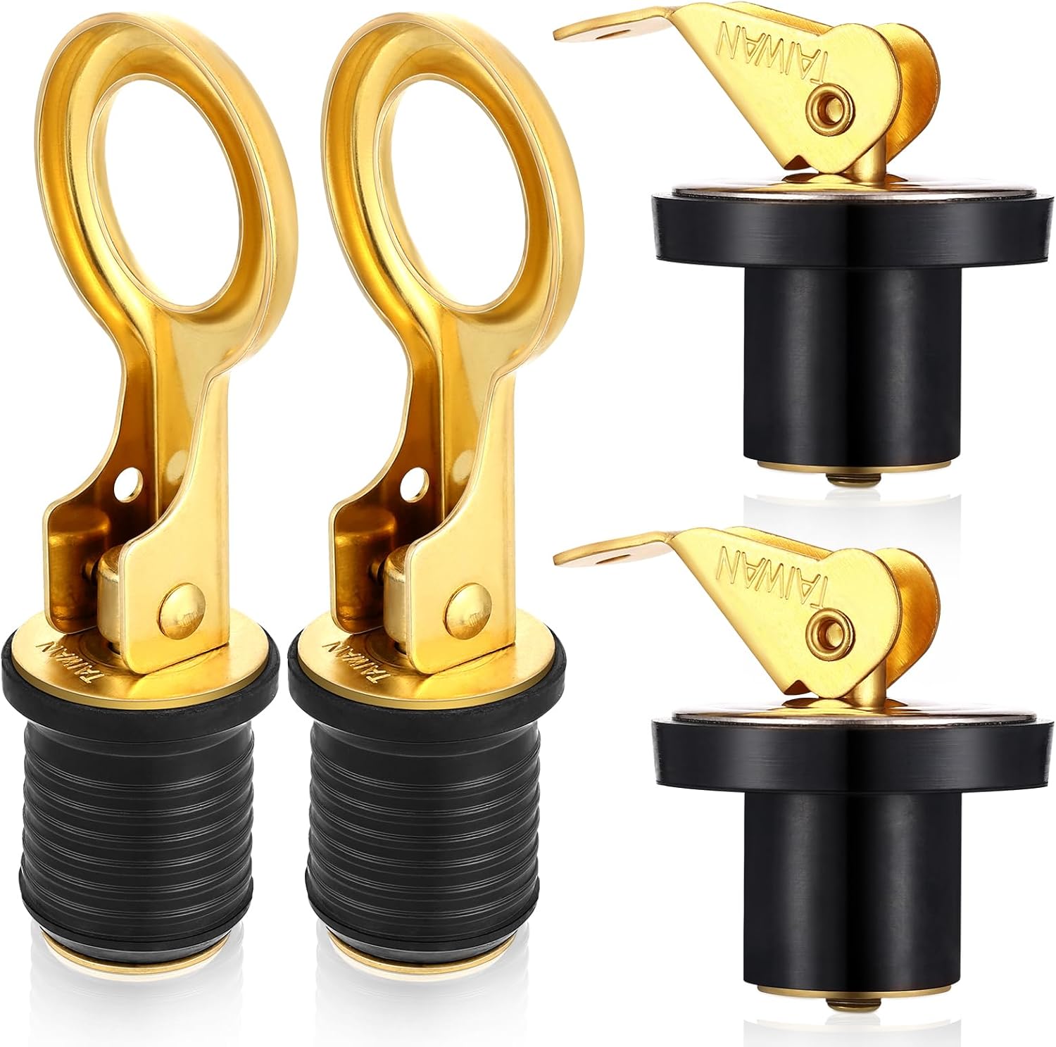 4 Pack 1 Inch Marine Drain Plugs Set Brass Snap Lock Baitwell & Snap Handle Drain Plugs for Boat Yacht Kayak Boat Yacht Kayak Marine Rust Proof Accessories