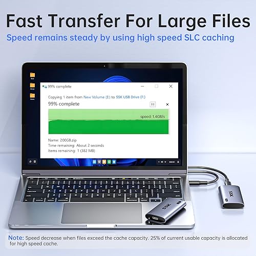 Miniatura 4 de SSK SSD portátil de 1 TB, hasta 2000 MBs unidades de estado sólido externas, USB 3.2 Gen2X2 NVMe SSD disco duro externo, ultra baja potencia para
