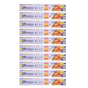 Hindalco Freshwrapp Aluminium Foil 9 Meters, 11microns (Pack of 10)| Food Packing , Wrapping, Storing and Serving