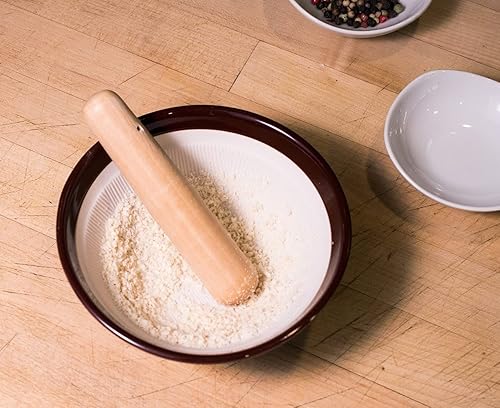 Miniatura 4 de Mortero japonés y mortero - Juego Suribachi - Maja y mortero de madera para triturar semillas de sésamo, ajo y hierbas - Molinillo de mortero de