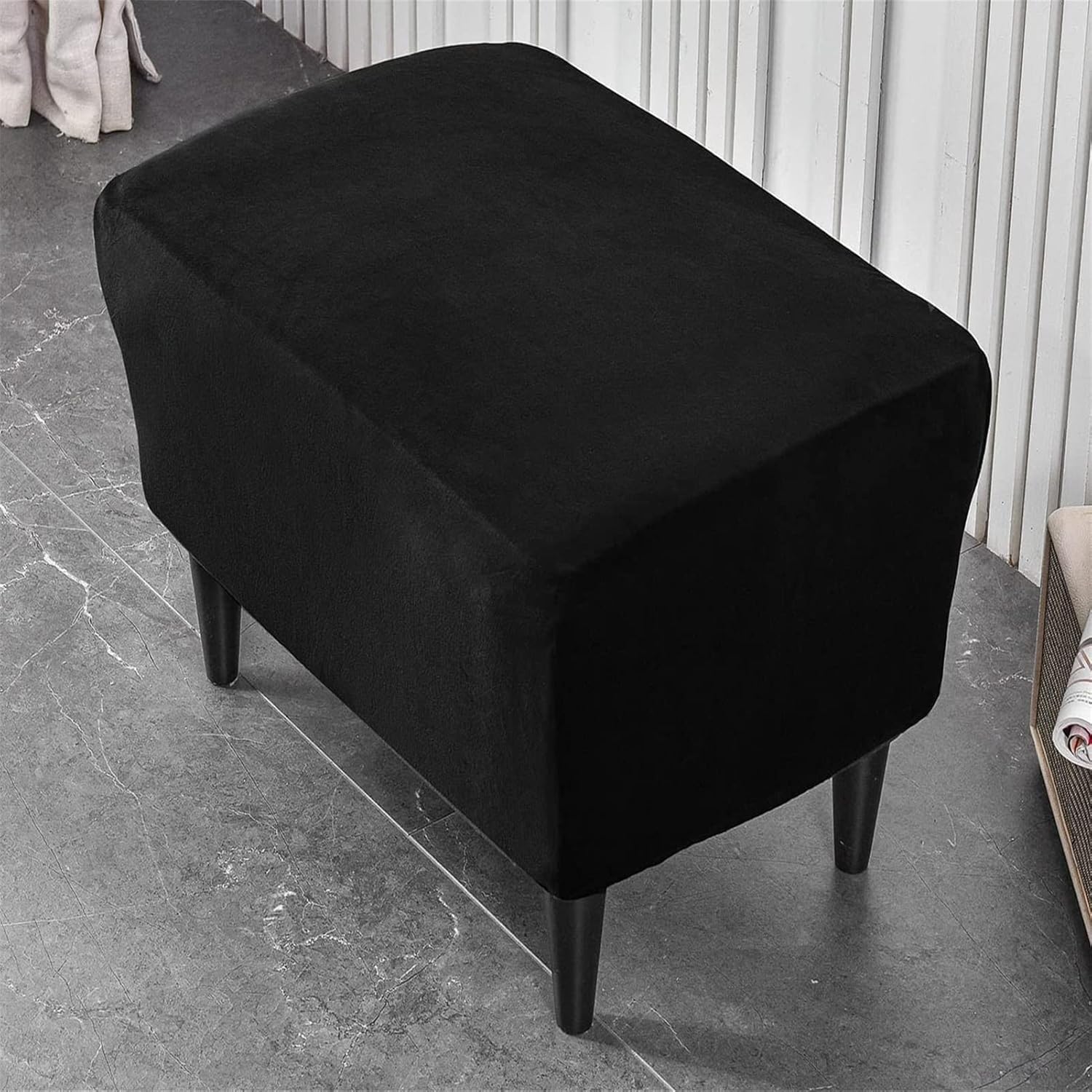 Stretch Velvet Plush Wing Chair Slipcover with Ottoman Cover Tiger Wingback Chair Cover Footstool Slipcovers Black Velvet Wing Chair and Ottoman Set
