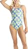 GK | SmileyWorld Gymnastics Leotard for Girls - Groovin Checkered Flower Spaghetti Strap with Matching Scrunchie