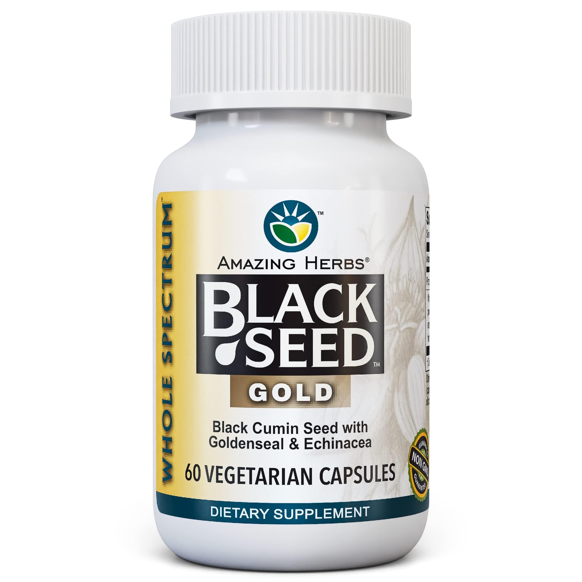 Amazing Herbs Whole Spectrum Black Seed Gold Black Seed - 60 Count Goldenseal 60 Count (Pack of 1)