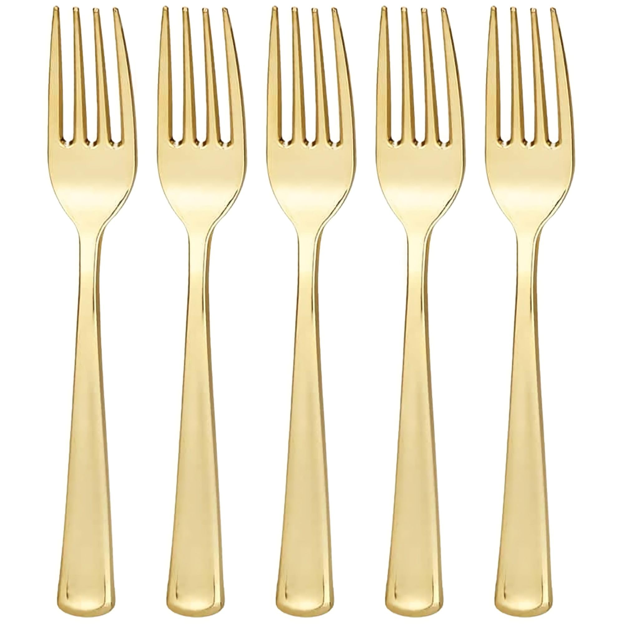 Kingzak Plastic Fork Bag | Polished Gold | Pack of 96 Cutlery, 96 Count