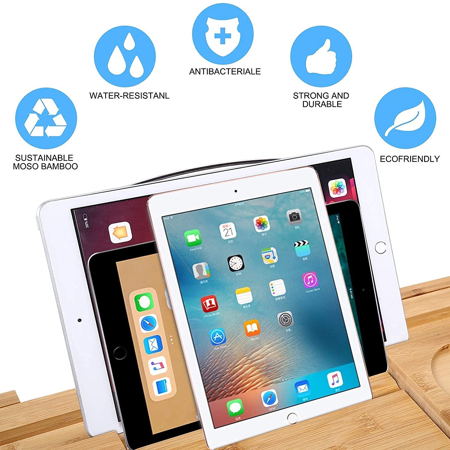 Buy Expandable Multipurpose Natural Bamboo Wood Bath Tub Caddy Tray